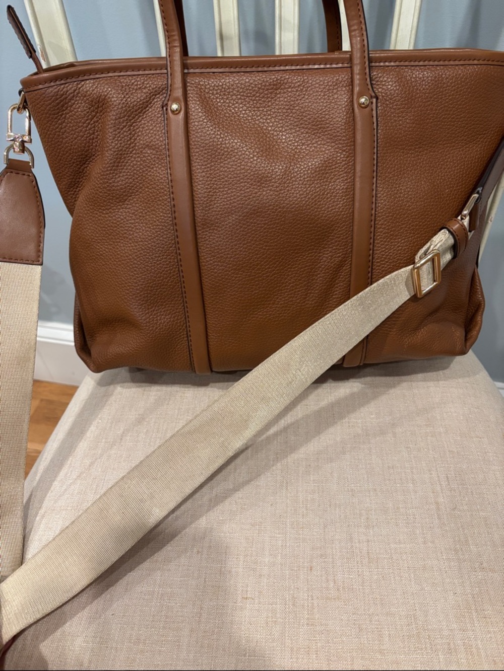 Michael Kors Beck Cognac Pebbled Leather Laptop convertible Tote - Picture 4 of 10